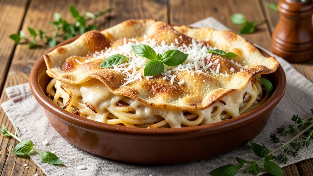 Alfredo Spaghetti Pie Recipe: Crispy Tortilla Crust Meets Creamy Pasta Layers