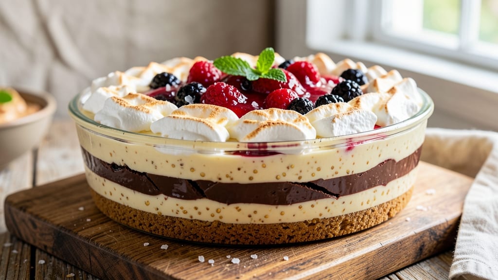 7 Layer Pie Dessert Recipe: Vanilla Bean Swirls and Crunchy Top Magic