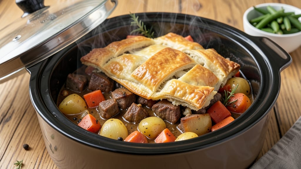 Slow Cooker Beef Pot Pie Recipe: Tender Meat and Flaky Top in One Effortless Pot